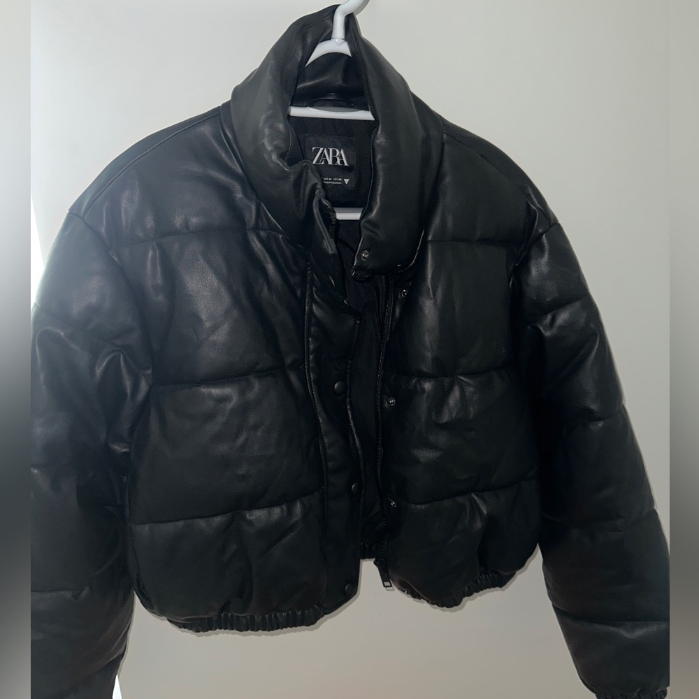 Zara Faux Leather Puffer Jacket